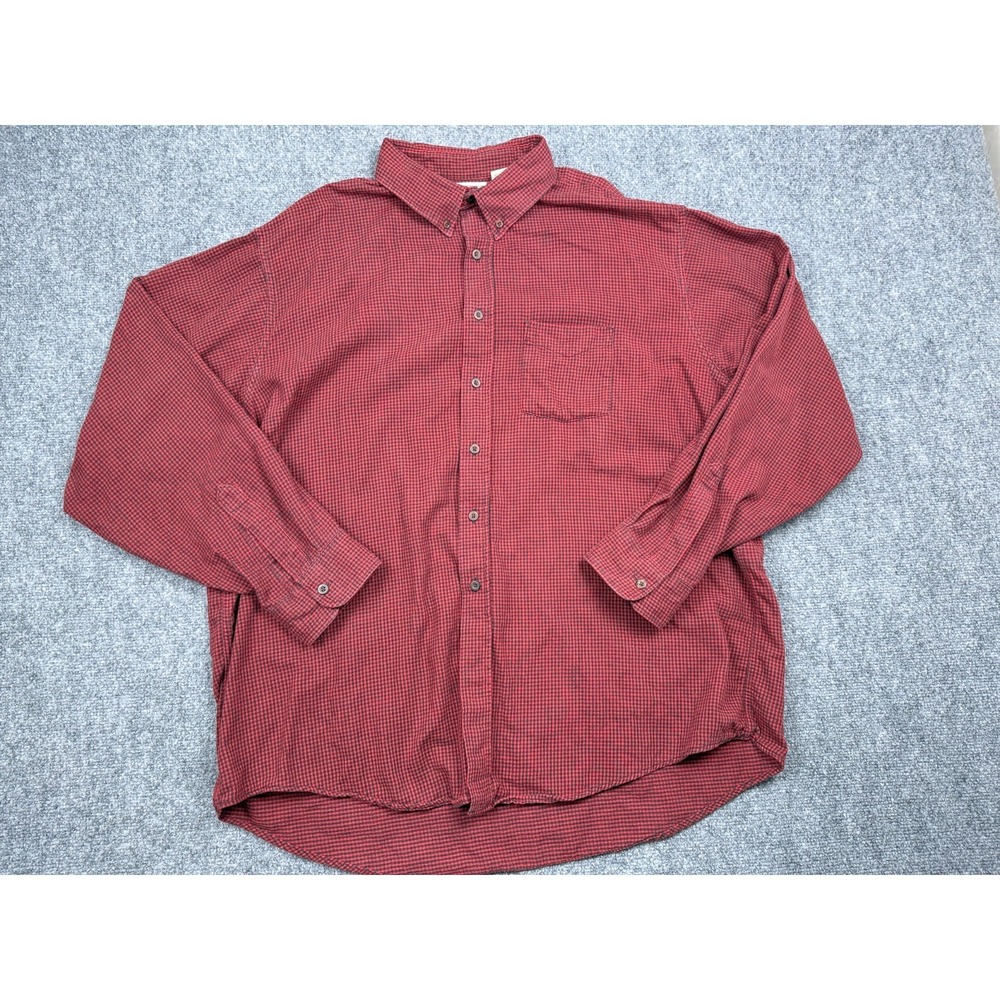 Vintage LL Bean Freeport Flannel Shirt Men's XXL Red Black Micro Check Plaid USA